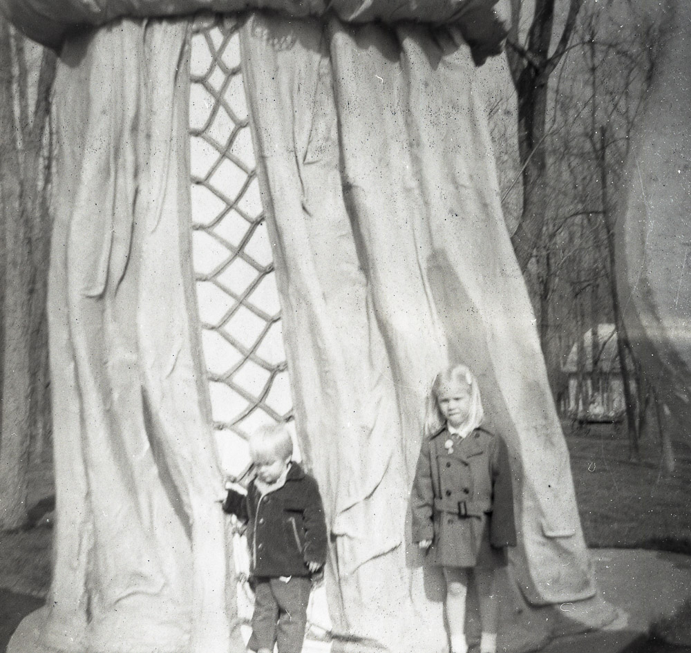 First image - two children in front of the Mother Goose Statue.